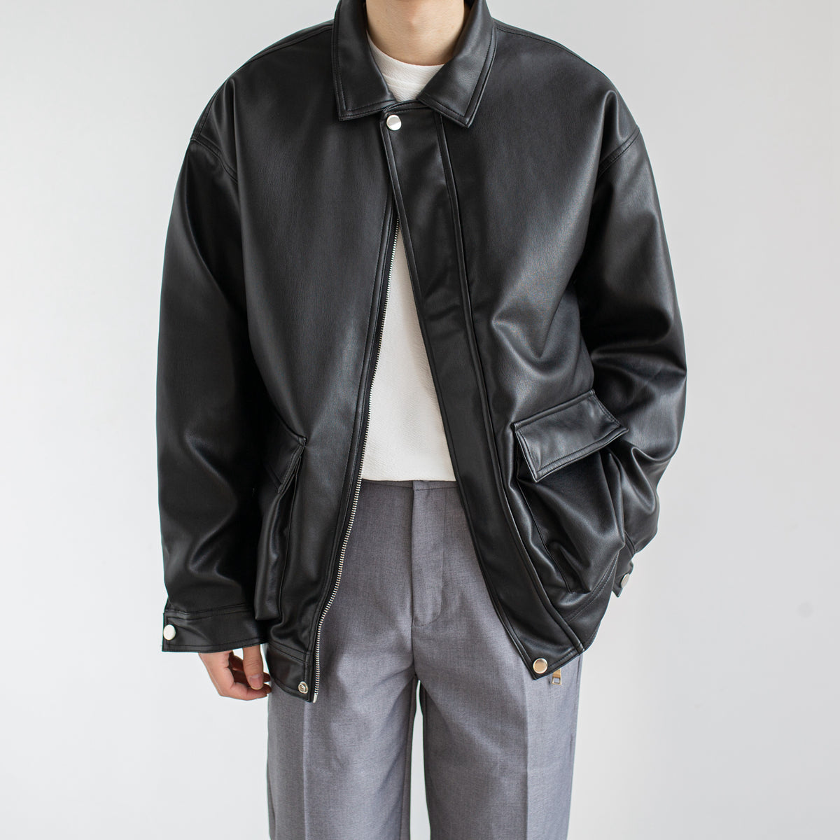 Black Chic Leather Men's Trendy Jacket Jacket Pi-Mart