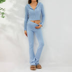 2pcs Knitted Hooded Suits Women's Long-sleeved Cardigan And High Waisted Trousers Clothing Pi-Mart
