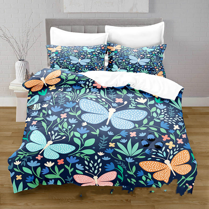 3D Digital Printing Butterfly Pattern Brushed Quilt Cover Pillowcase Bedding Set Pi-Mart