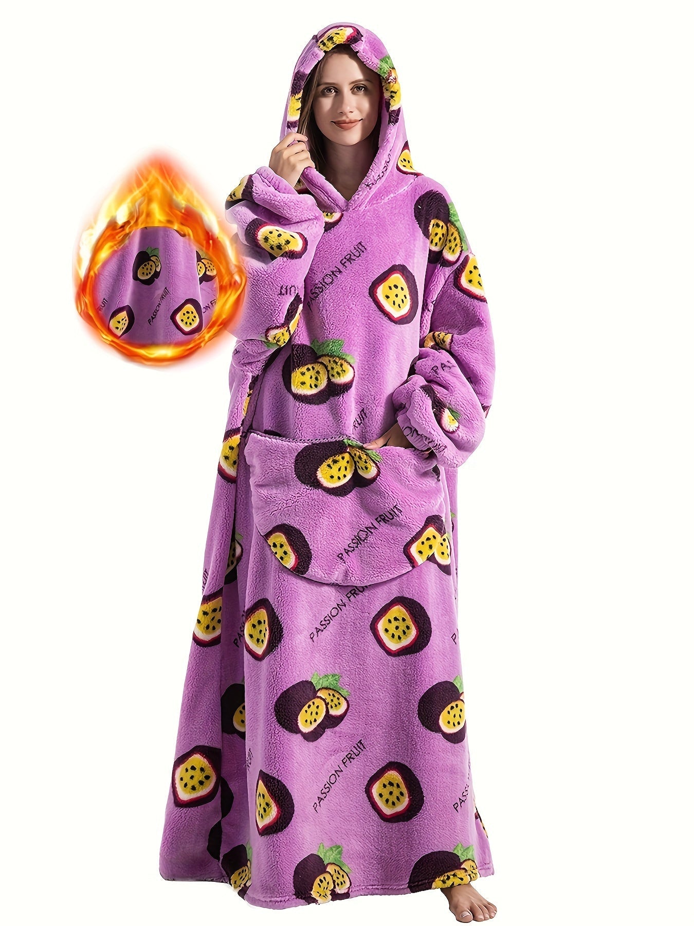 Plus Size Pumpkin Print Flannel Blanket Hoodie - Soft, Cozy, Plush, Hooded, Winter Outwear for Women with Halloween Theme Lootquake LLC
