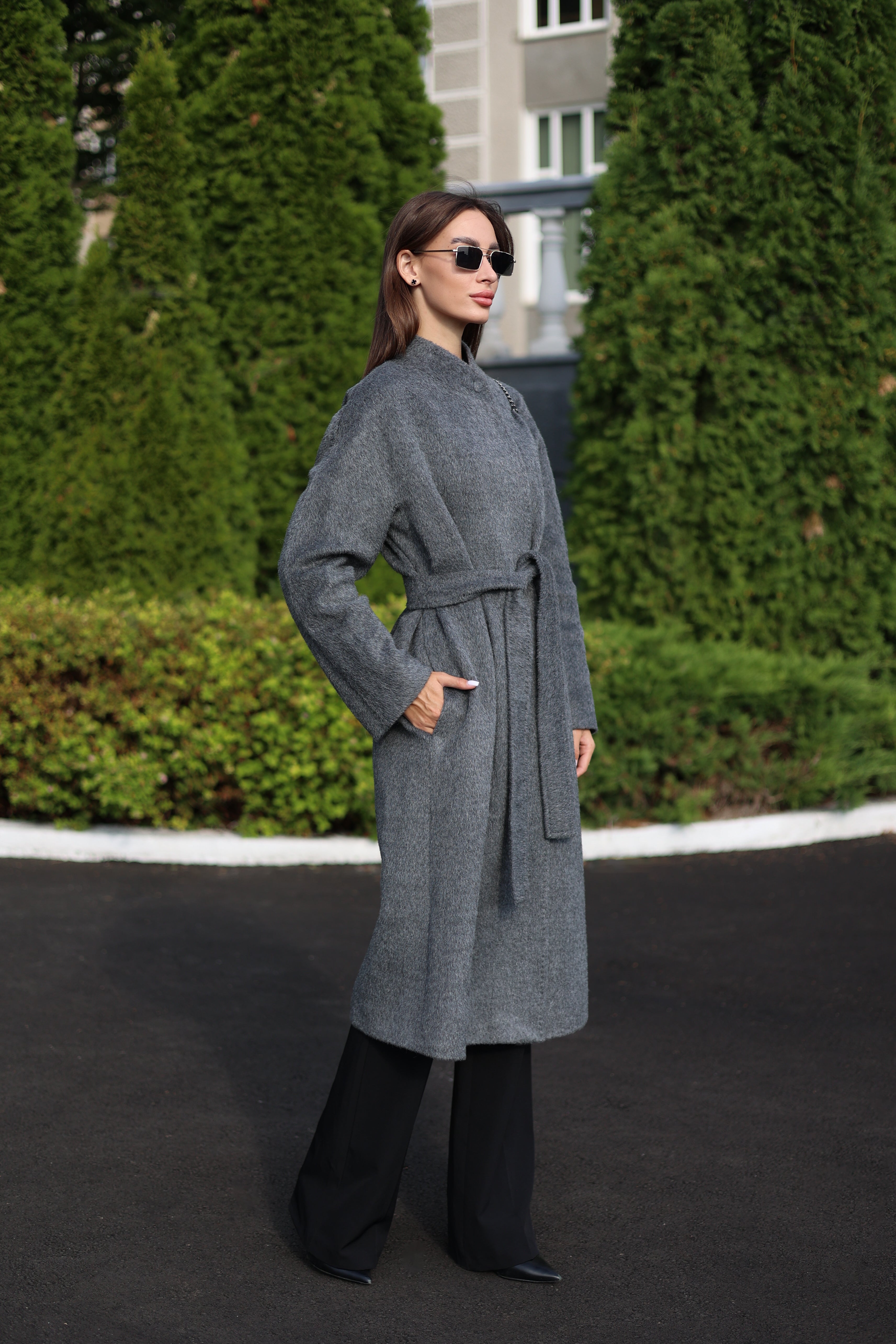 Alpaca Wool Blend Coat in Soft Grey - SJB-DIAMOND ELITES