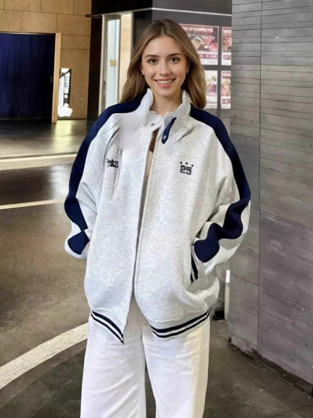 Zip Up Color Block Jacket THRIXINE