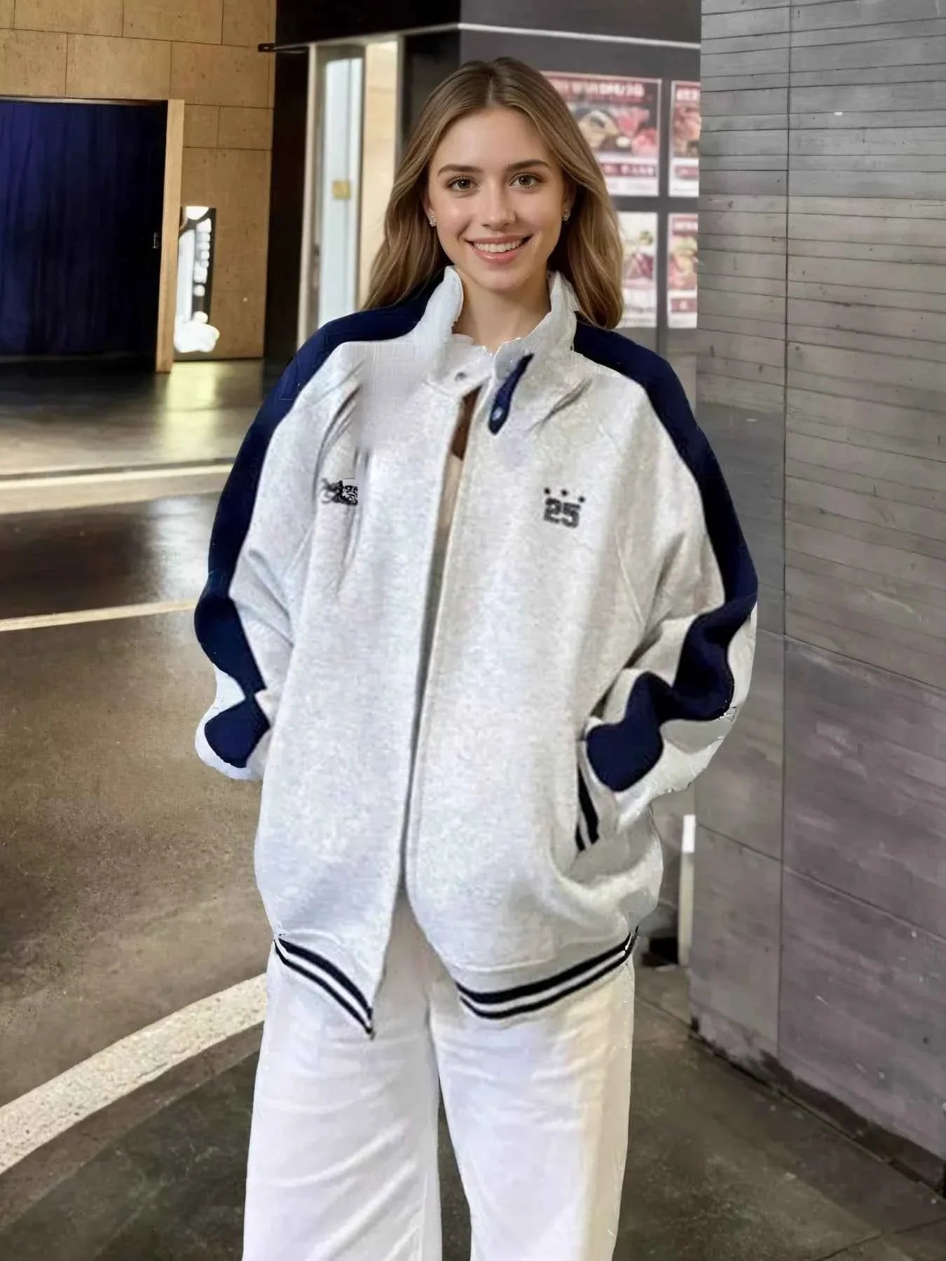 Zip Up Color Block Jacket THRIXINE