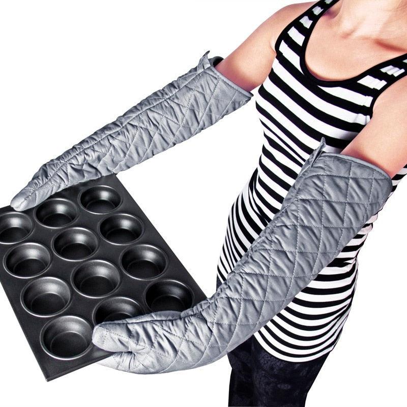 58cm Oven Gloves Long Oven Mitt Kitchen Glove BBQ Heat-resistant Cotton Cooking Barbecue Baking Tools Kitchen Accessories Heat Resistant Cooking Oven Gloves Can be Used for Grilling Cooking BBQ Stevvex