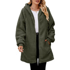 Loose Plush Women's Long Sleeve Hooded Zip Cardigan Coat