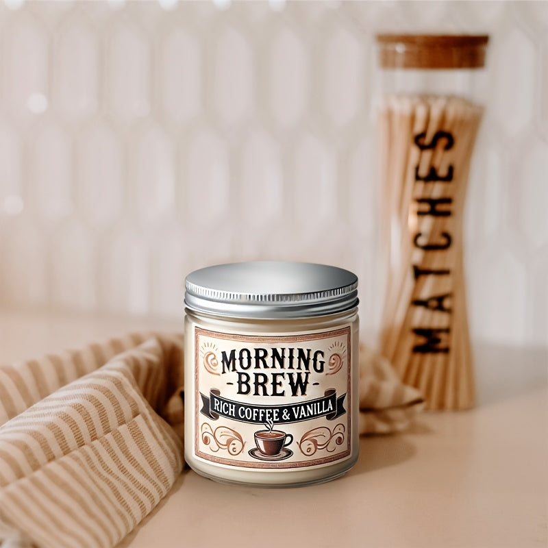 Morning Brew Rich Coffee & Vanilla Scented Candle, Hand-Poured Soy Wax, Single-Wick, Resin Jar with Glitter Embellishment, for Home Aromatherapy, Stress Relief, Decorative Gift for Holidays - Christmas, Easter, Thanksgiving, Lootquake LLC