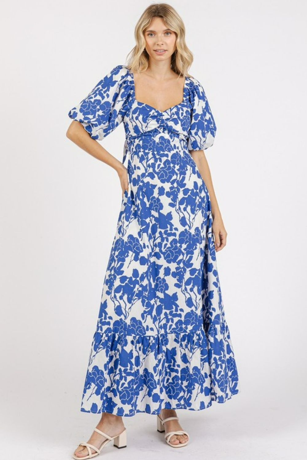 New Summer Cutout Back Floral Sweetheart Neck Puff Sleeve Dress – Unique, Romantic and Trendy Floral Dress with Puff Sleeves and Cutout Back Stevvex