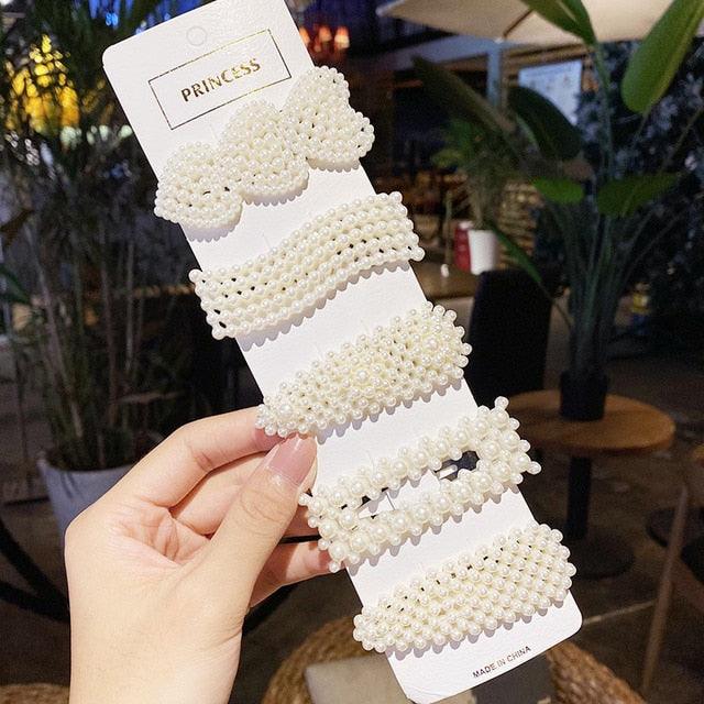 5/8PCS/Set Women Girls Elegant Imitation Pearls Geometric Hairpins Sweet Hair Ornament Clips Barrettes Gorgeous Fashion Hair Accessories For Women Stevvex