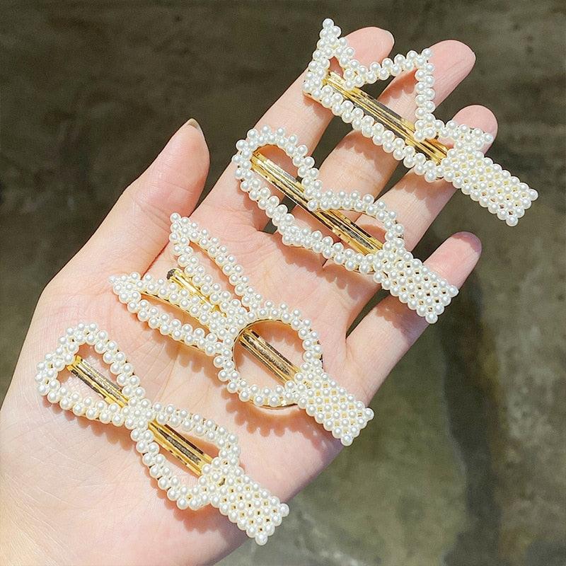 5/8PCS/Set Women Girls Elegant Imitation Pearls Geometric Hairpins Sweet Hair Ornament Clips Barrettes Gorgeous Fashion Hair Accessories For Women Stevvex
