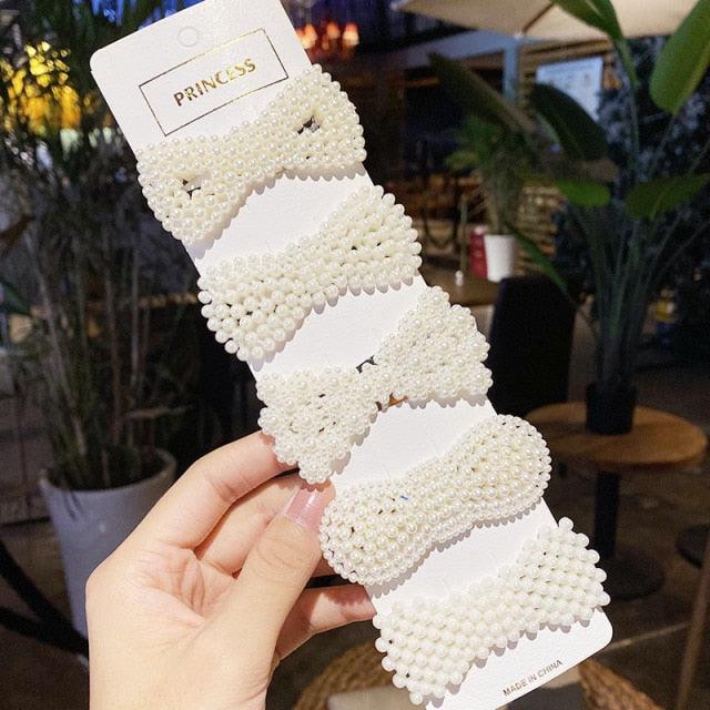 5/8PCS/Set Women Girls Elegant Imitation Pearls Geometric Hairpins Sweet Hair Ornament Clips Barrettes Gorgeous Fashion Hair Accessories For Women Stevvex