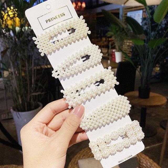 5/8PCS/Set Women Girls Elegant Imitation Pearls Geometric Hairpins Sweet Hair Ornament Clips Barrettes Gorgeous Fashion Hair Accessories For Women Stevvex