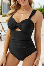Bright Pink Cut Out Twist Bowknot Backless One Piece Swimsuit