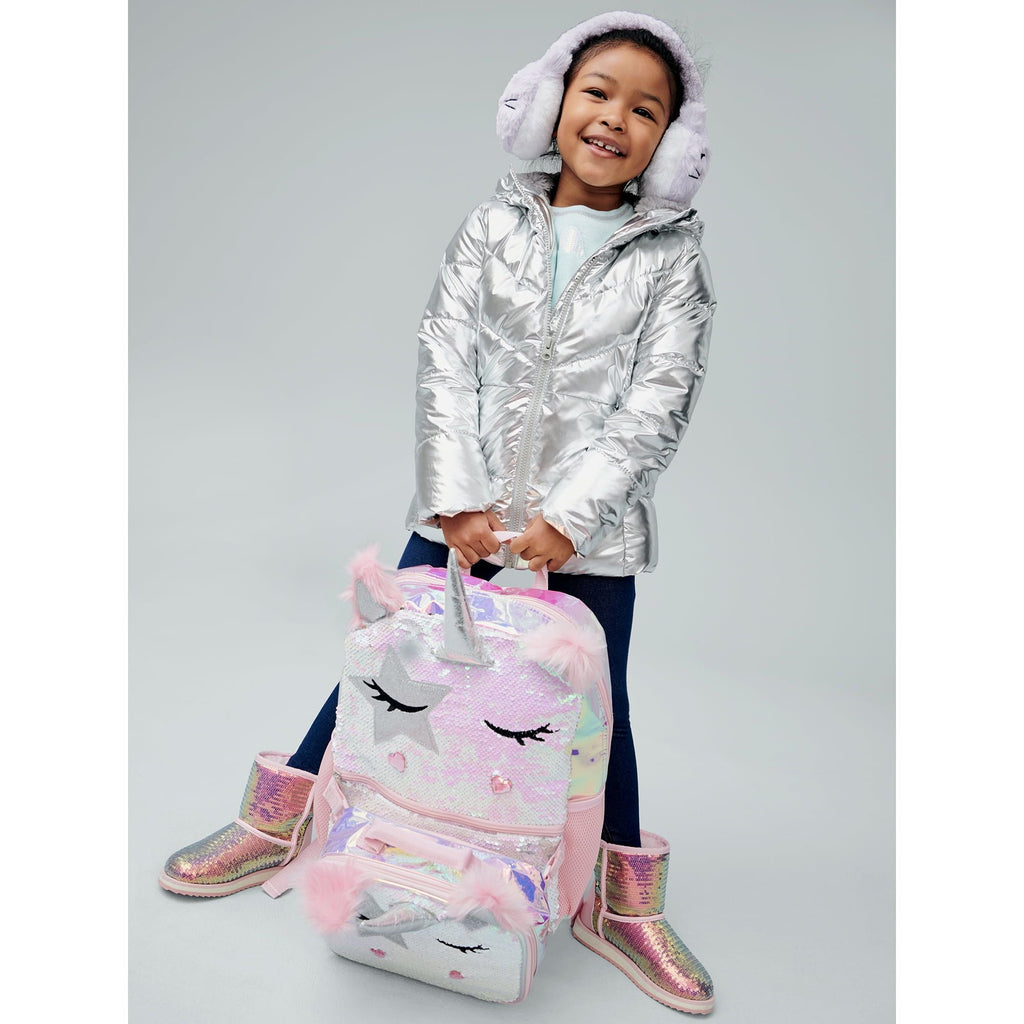 Wonder Nation Girls 17" Laptop Backpack with Lunch Bag 2-Piece Set, Pink Multi-Color Unicorn Queen EasyOptionXY LLC