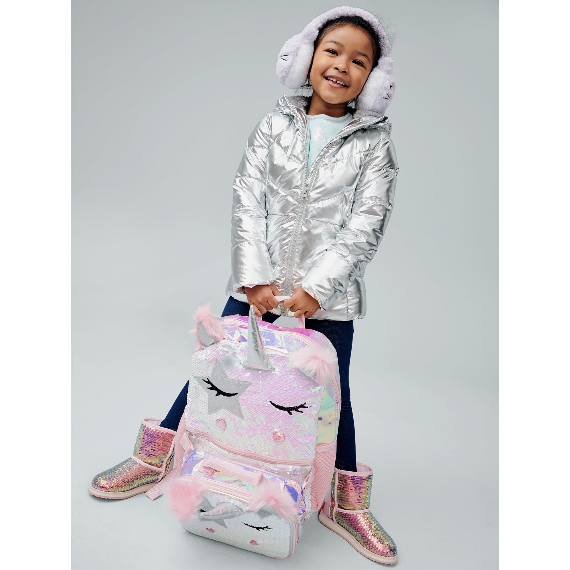 Wonder Nation Girls 17" Laptop Backpack with Lunch Bag 2-Piece Set, Pink Multi-Color Unicorn Queen EasyOptionXY LLC