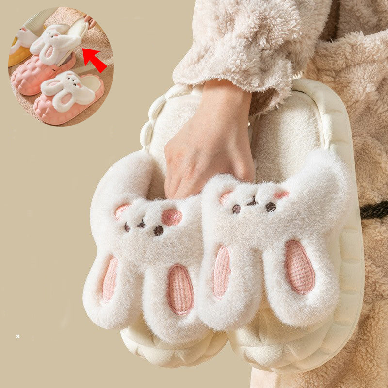 Cute Rabbit Shoes Winter Fuzzy Slippers Women Detachable Washable House Shoes Pi-Mart