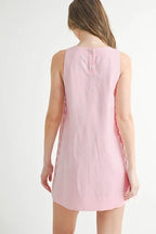 Linen Mix Side Ric Rac A-Line Mini Dress for Women – Casual Mini Dress, Summer Dress, A-Line Dress, Chic Peasant Dress, Vacation Dress, Flattering Fit Dress