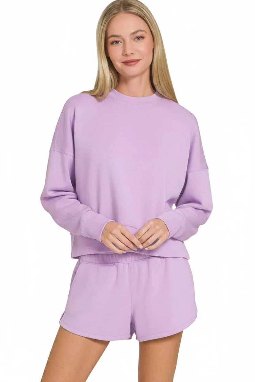 Zenana Scuba Long Sleeve Sweatshirts & Shorts Set THRIXINE