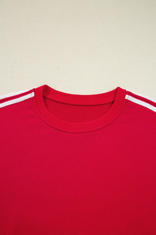 Varsity Stripe Crewneck Pullover and Sweatpants Set THRIXINE