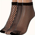 3 Pairs Women's Plus Sexy Socks, Plus Size Elastic Hollow Out Fishnet Breathable Short Socks Lootquake LLC
