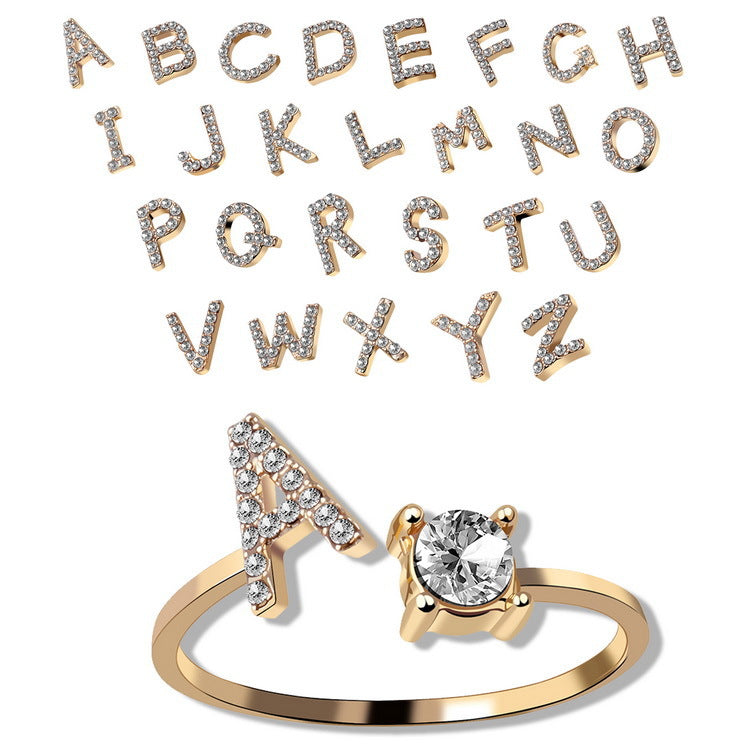Adjustable 26 Initial Letter Ring Fashion Jewelry For Women Simple Elegant Jewelry Pi-Mart
