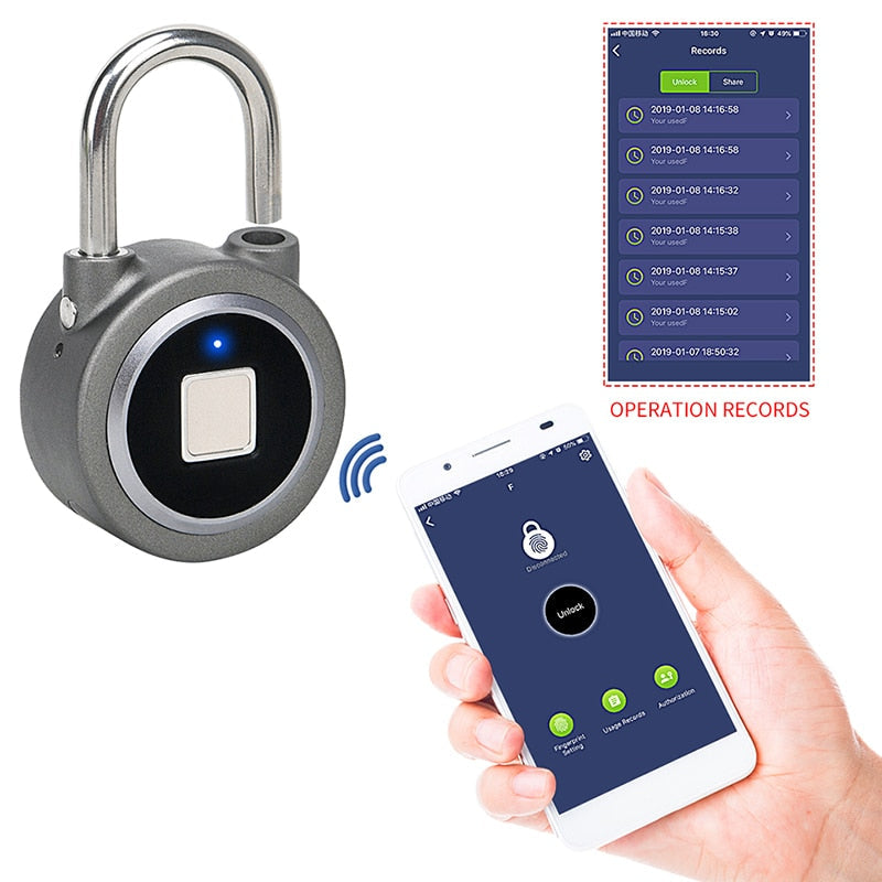 Smart lock fingerprint padlock mobile phone APP control Bluetooth unlocking luggage fingerprint lock trolley case fingerprint lock Pi-Mart