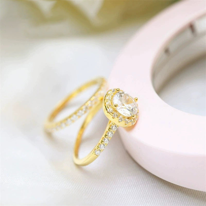 S925 Four-claw Inlaid 12 Karat 7mm Round Zircon Set Ring Pi-Mart