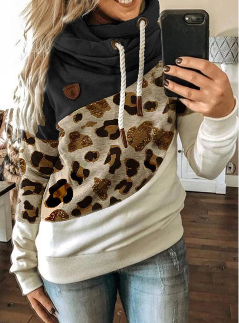 Printed stitching hooded fleece loose sweatshirt Pi-Mart