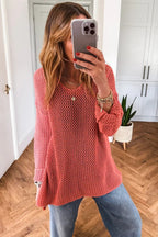Smoke Gray Crochet Hollow-out Knit Sweater