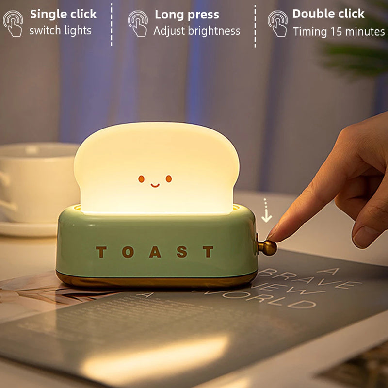 Creative LED Bread Maker Night Light USB Charging Dimming Toast Lamp Bedroom Children Timing Sleeping Lamps Funny Light Pi-Mart