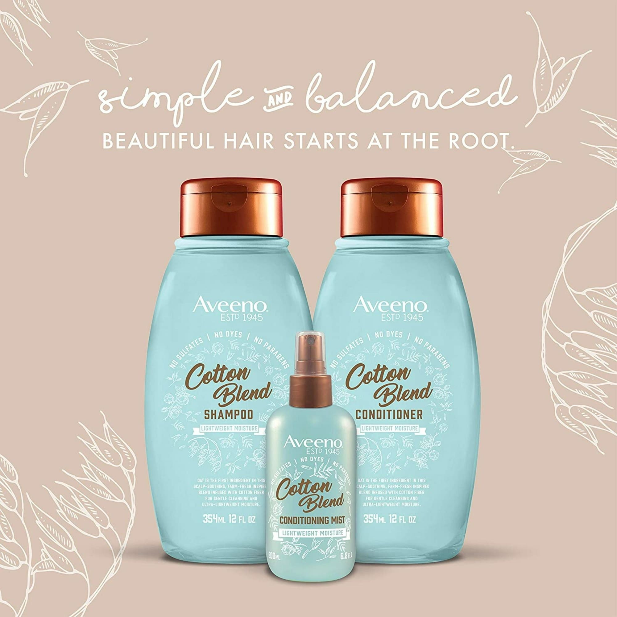 Aveeno Cotton Blend Sulfate-Free Conditioner for Light Moisture & Soothed Scalp, 12 fl oz
