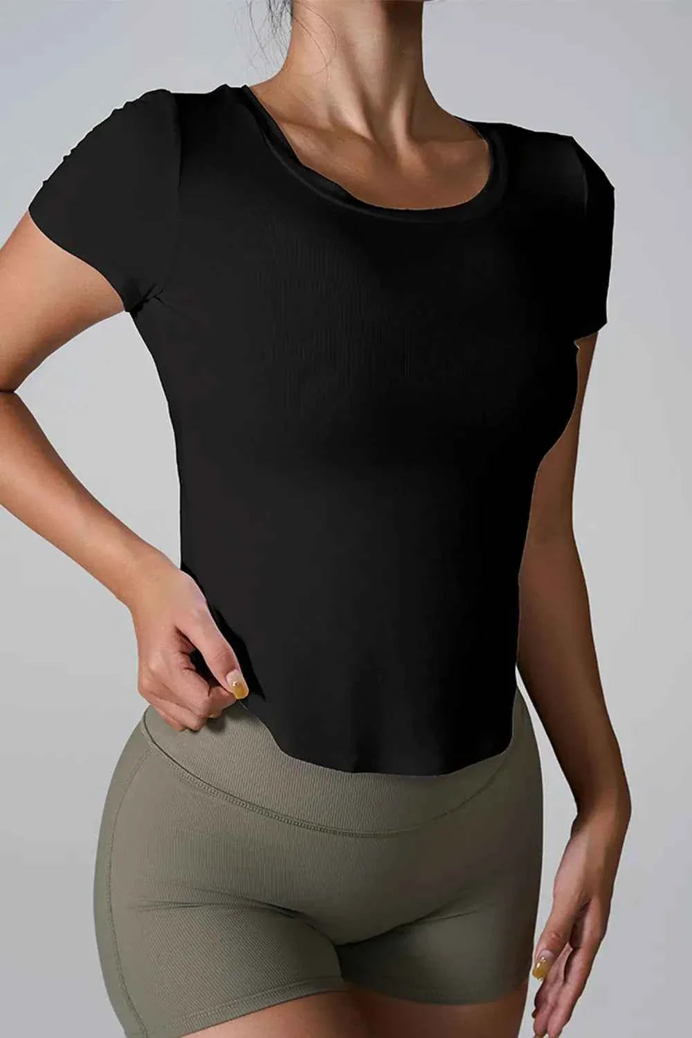Cutout Round Neck Short Sleeve Active T-Shirt THRIXINE