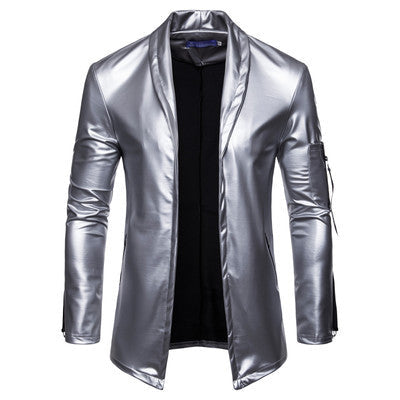 Men's elastic PU leather zipper motorcycle leather jacket Pi-Mart