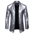 Men's elastic PU leather zipper motorcycle leather jacket Pi-Mart