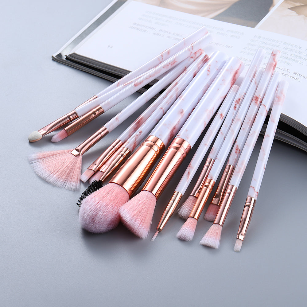 15 Marbled Design Makeup Brushes Set Pi-Mart