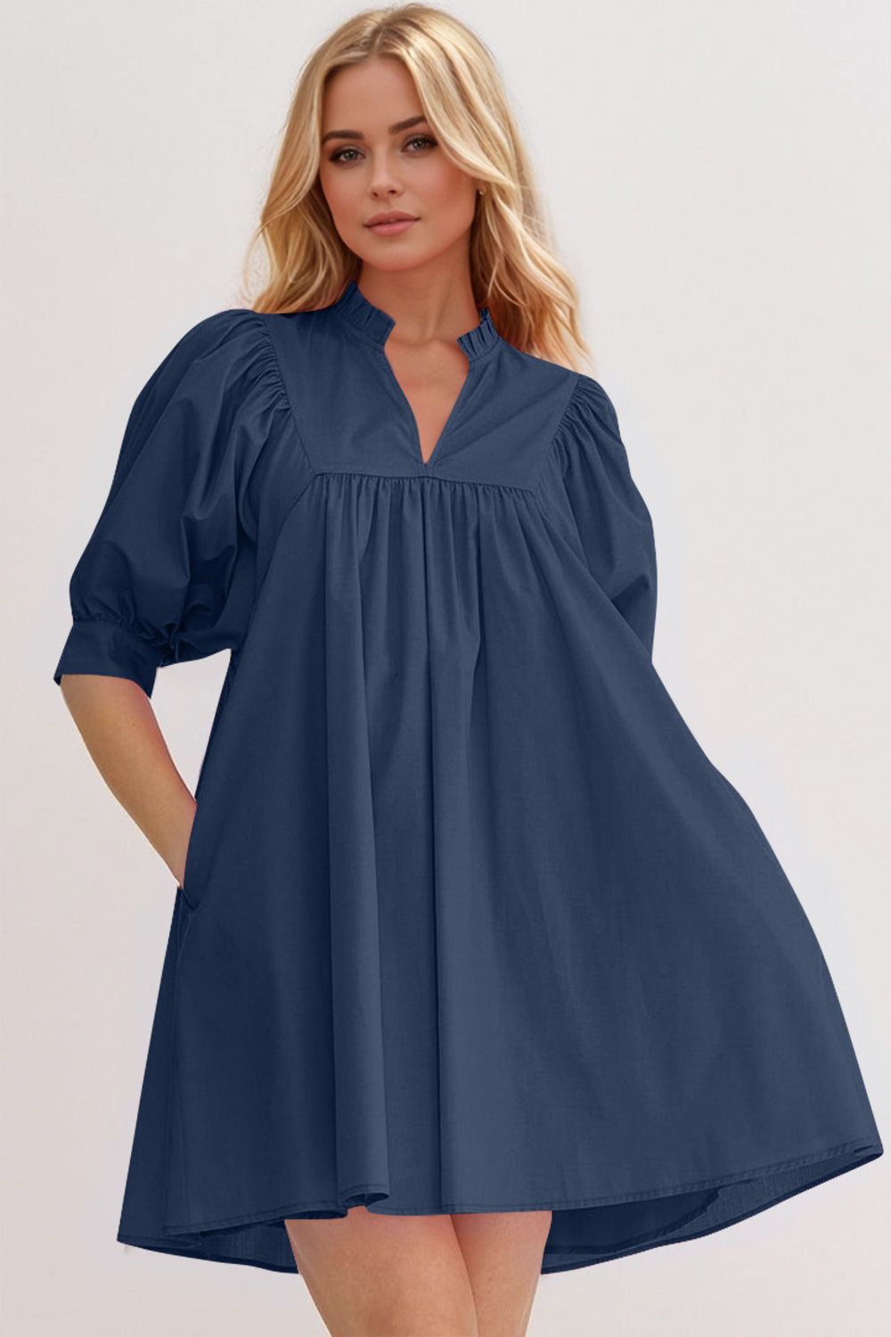 Pink Puff Sleeve Mini Dress Casual and Feminine Dress for Women Simple Classic Summer Dress Stevvex