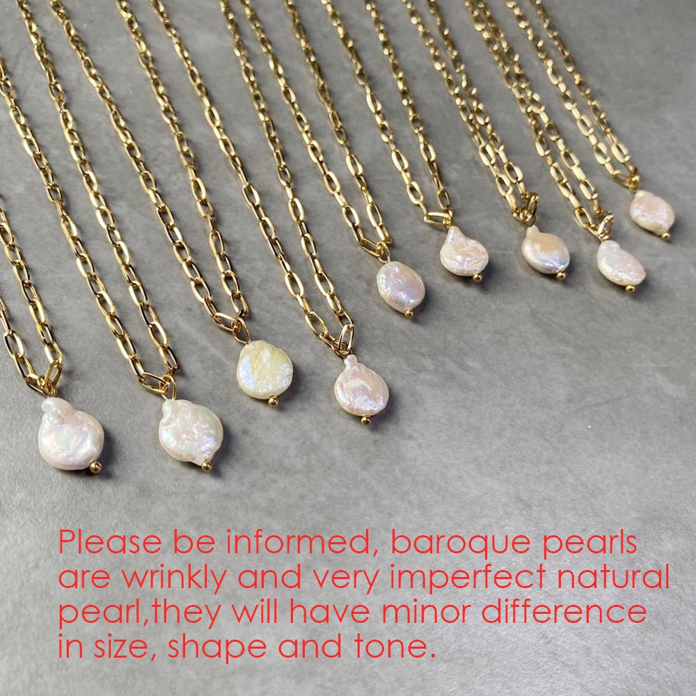 Rectangle Link Chain Pearl Necklace Pi-Mart