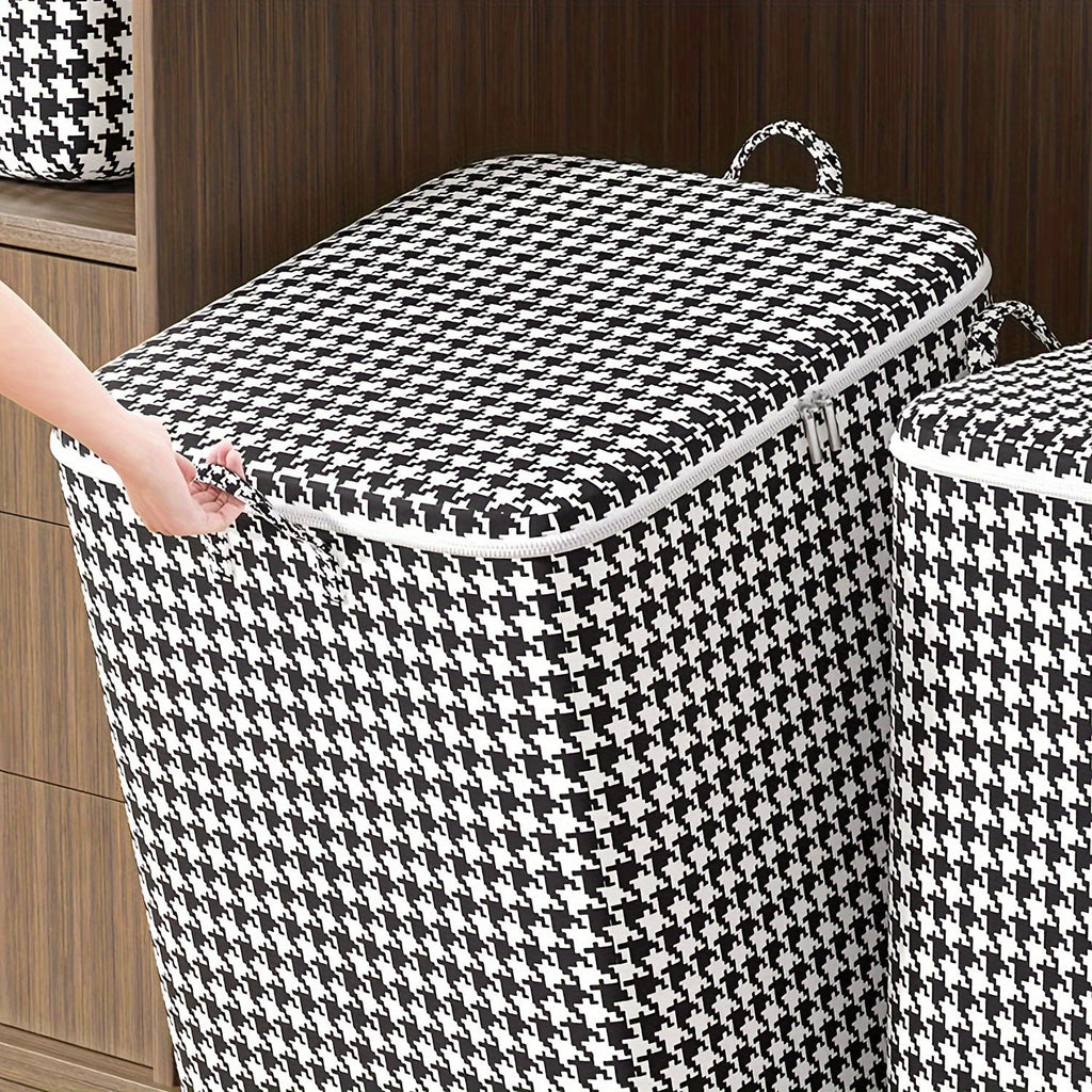 2pcs/5pcs Extra Large Capacity Stylish Houndstooth Storage Boxes - Durable, Space-Saving Closet Organizers with Handles for Easy Clothes, Blanket Storage and Organization at Home and Office Lootquake LLC