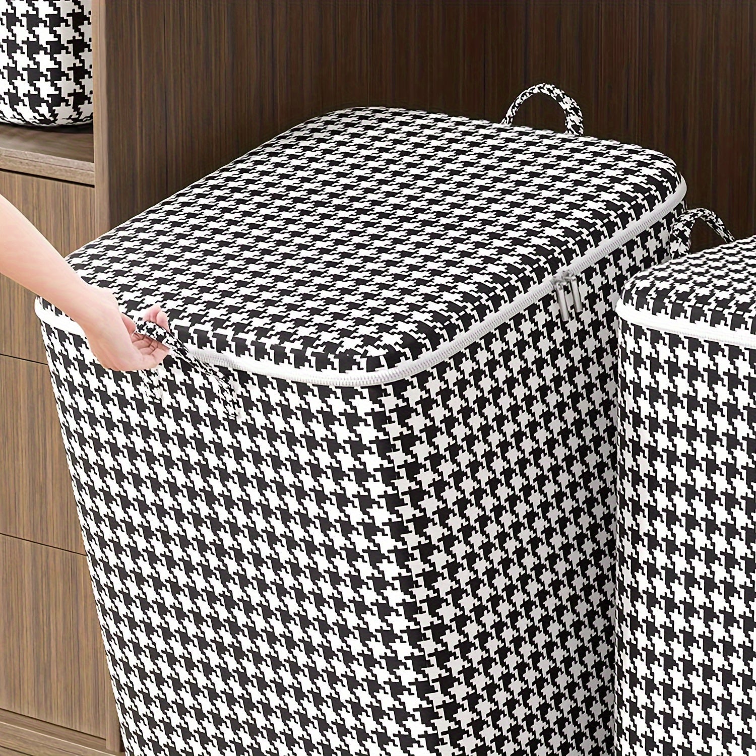 2pcs/5pcs Extra Large Capacity Stylish Houndstooth Storage Boxes - Durable, Space-Saving Closet Organizers with Handles for Easy Clothes, Blanket Storage and Organization at Home and Office Lootquake LLC