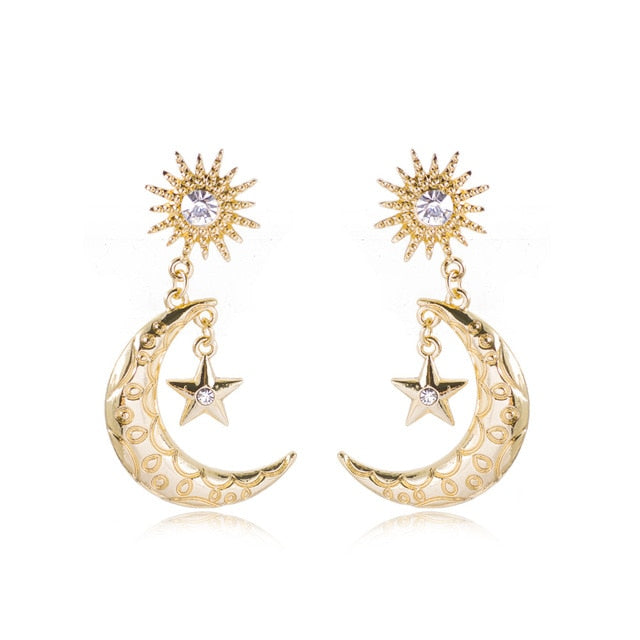 Star and Moon Drop Earrings Pi-Mart
