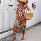 Women's Long 3D Printed U-neck Casual Dress Lootquake LLC
