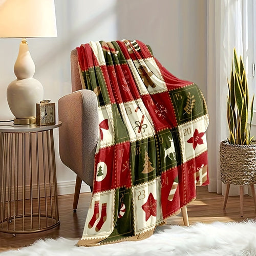 1pc Cozy Vintage Christmas Print Flannel Blanket - Soft, Warm, and Plush Throw for Couch, Sofa, Office, Bed, Camping, and Travel - Multi-Purpose Gift for All Seasons with Versatile Uses Lootquake LLC