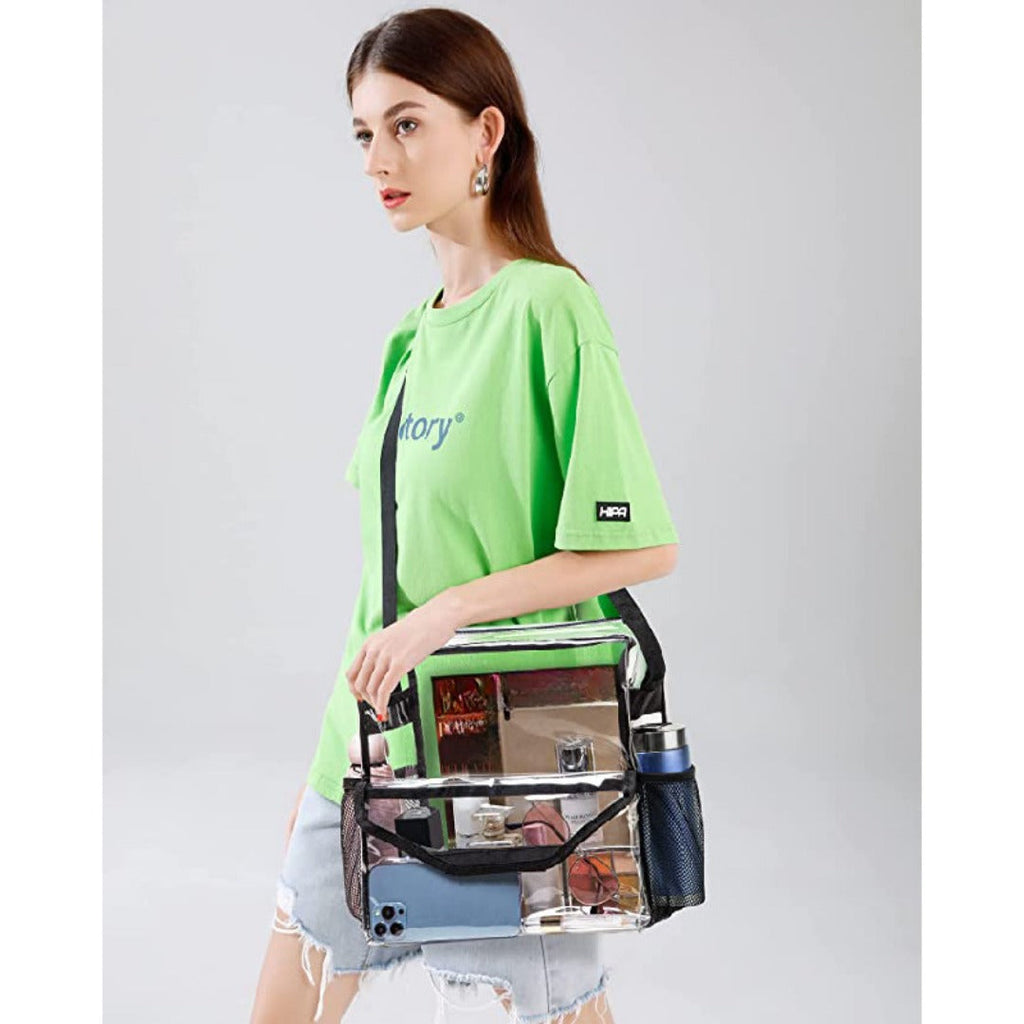 PVC transparent messenger bag, adjustable for travel sports events music venue, transparent shoulder bag large with compartments hobo - SJB-DIAMOND ELITES