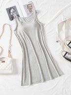 Classic Round Neck Wide Strap Mini Dress With Built-In Bra Comfortable Sleeveless Dress