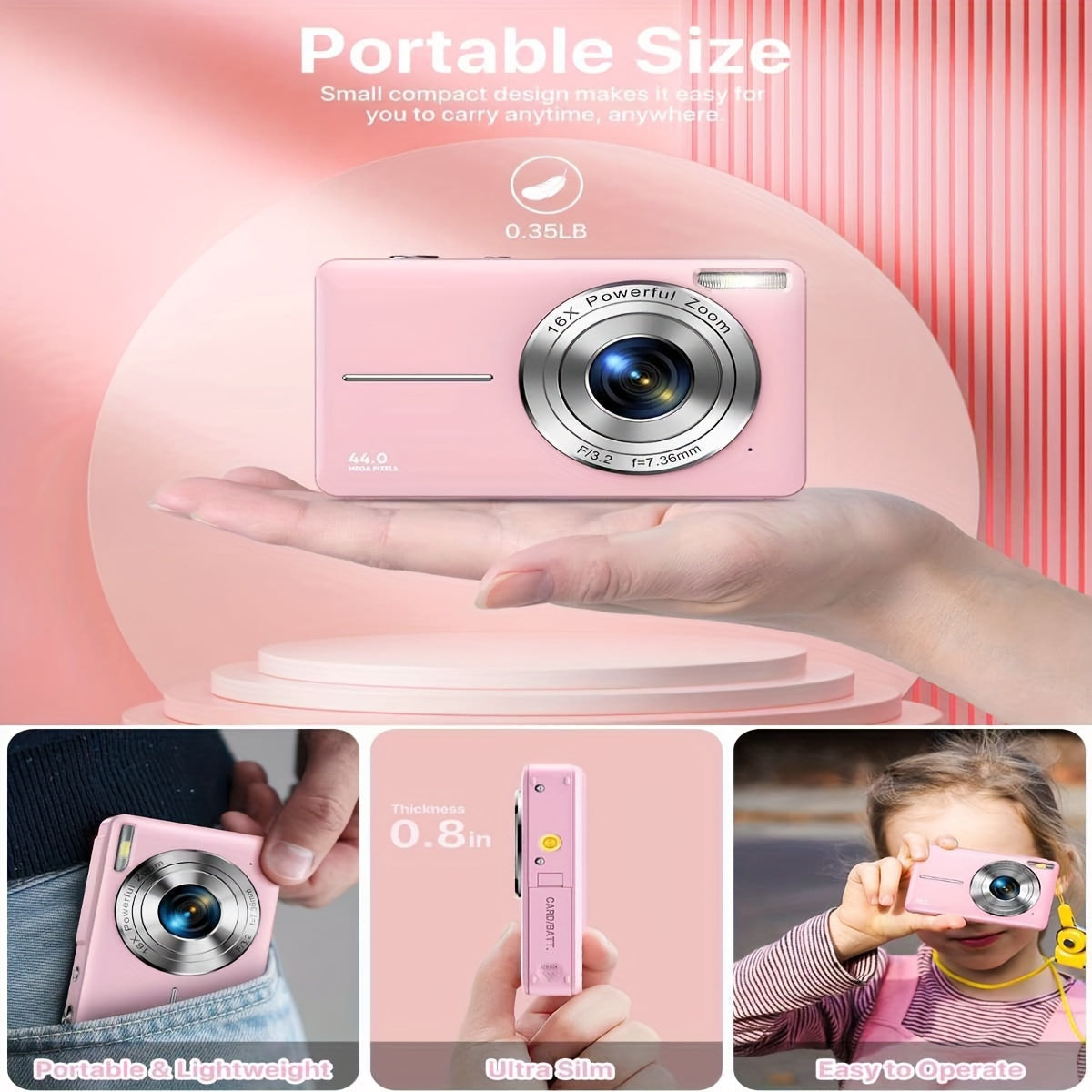 Digital Camera, 1080P FHD Camera 44MP Point And Shoot Digital Camera, 16X Zoom Compact Portable Point Shoot Camera Suitable For Thanksgiving Christmas And New Year Gifts Lootquake LLC
