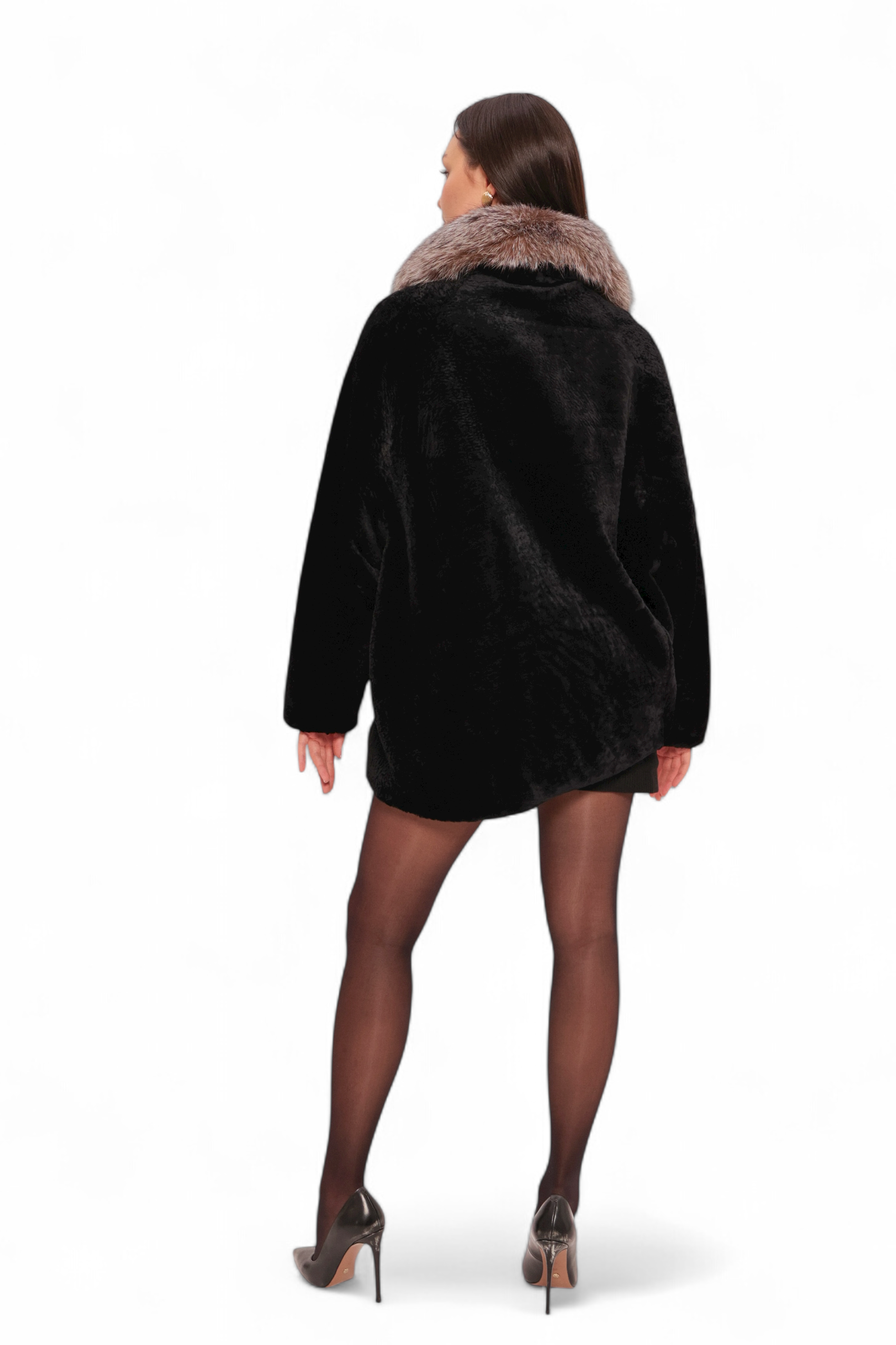 Palermo Genuine Astrakhan Silver Fox Trim Coat - SJB-DIAMOND ELITES