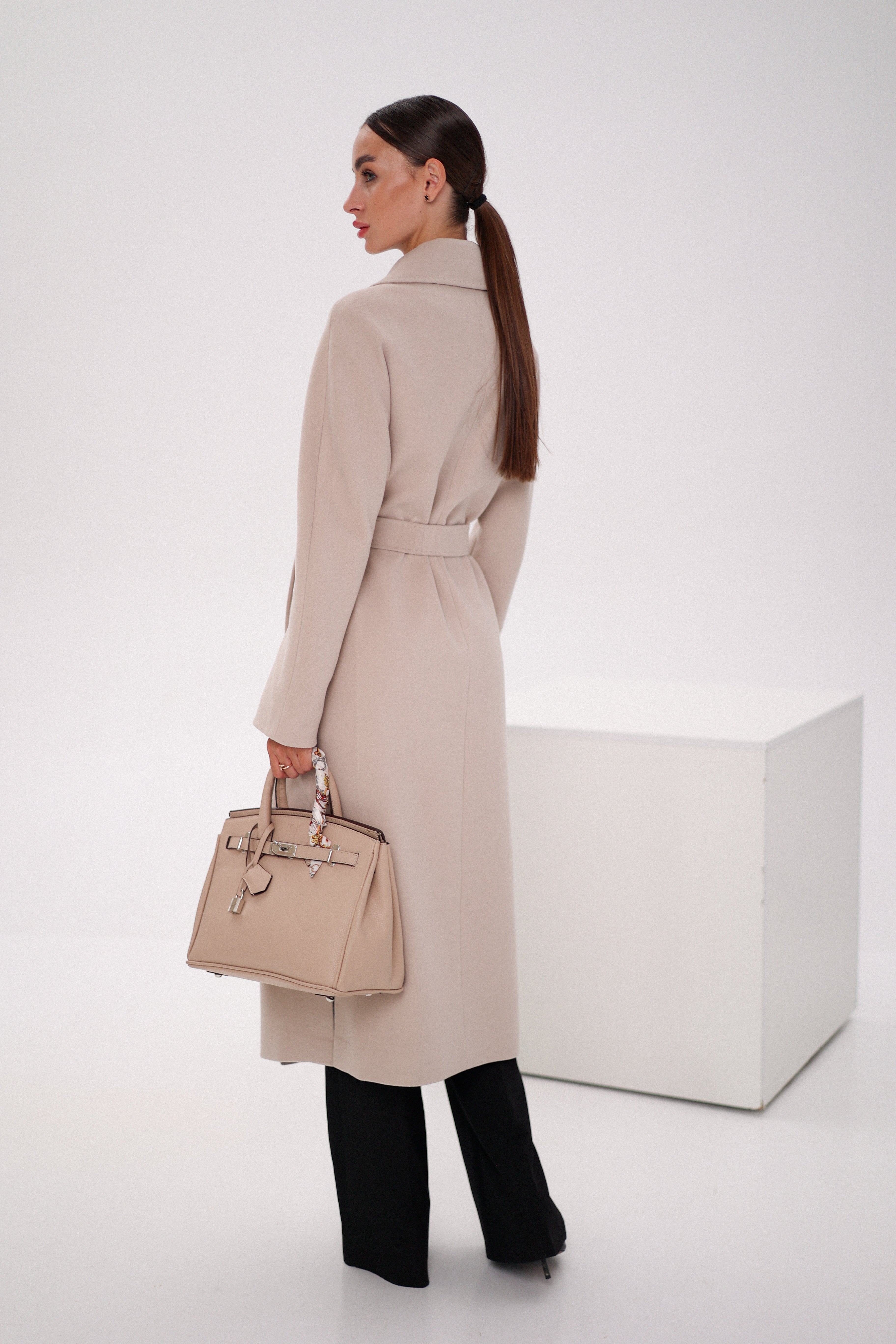 Pre-Order. Re-Stock Ships February 2026. Cambridge Comfort Wraparound Wool Cashmere Coat in Nude - SJB-DIAMOND ELITES