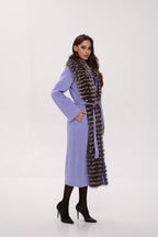 Genuine Silver Fox Virgin Wool Wrap Coat in Lavender - SJB-DIAMOND ELITES