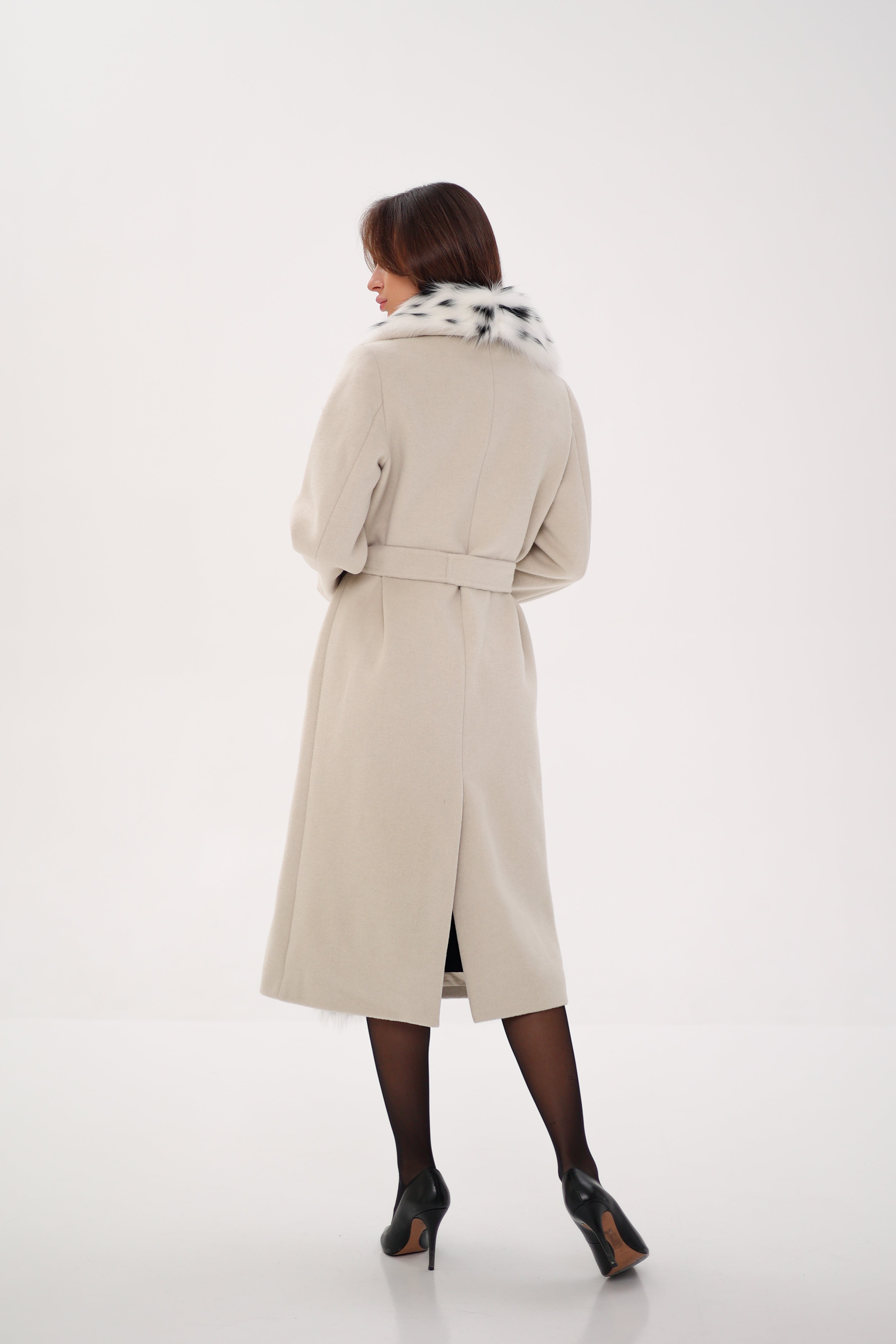 Genuine Arctic Fox Virgin Wool Wrap Coat - SJB-DIAMOND ELITES