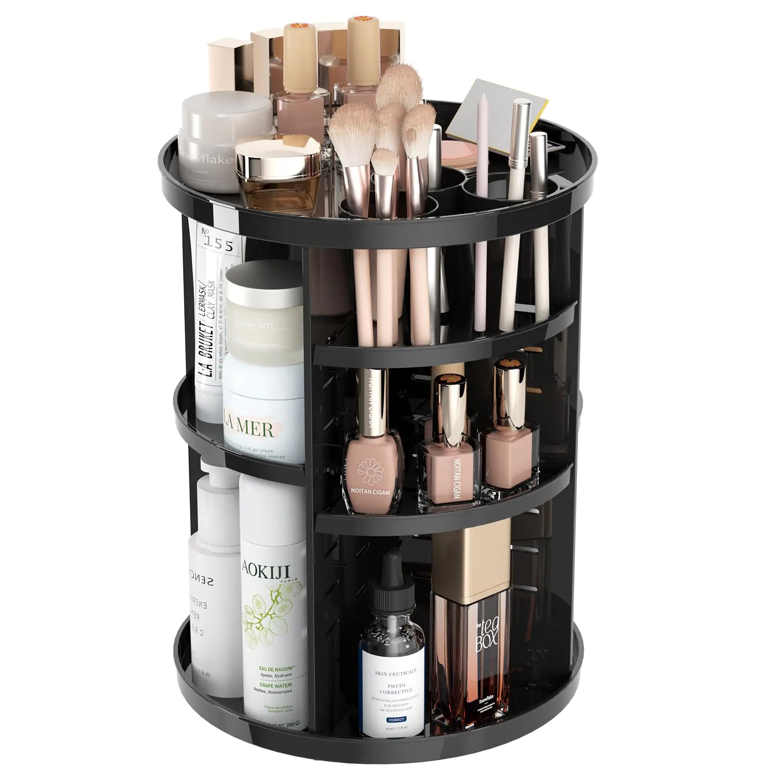 Rotating Makeup Organizer for Vanity, 360 Spinning Skincare Organizers with Adjustable Trays, Make Up Desk Storage Carousel Rack, Cosmetic Display Cases for Dresser Bathroom Countertop Black Pi-Mart