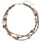 S.J JEWELRY Multi Strand Beaded Necklaces for Women Colorful Beaded Necklace Boho Necklaces for Women Summer Beach Necklace Pearl Choker Layered Necklace 3CK-Pearl-Brown